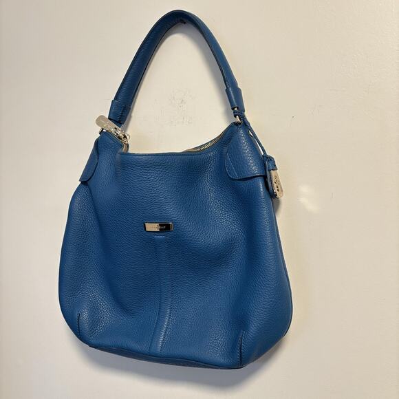 Cole Haan Bag Womens Medium Blue Pebbled Leather Shoulder Hobo Gold Hardware - Picture 4 of 13